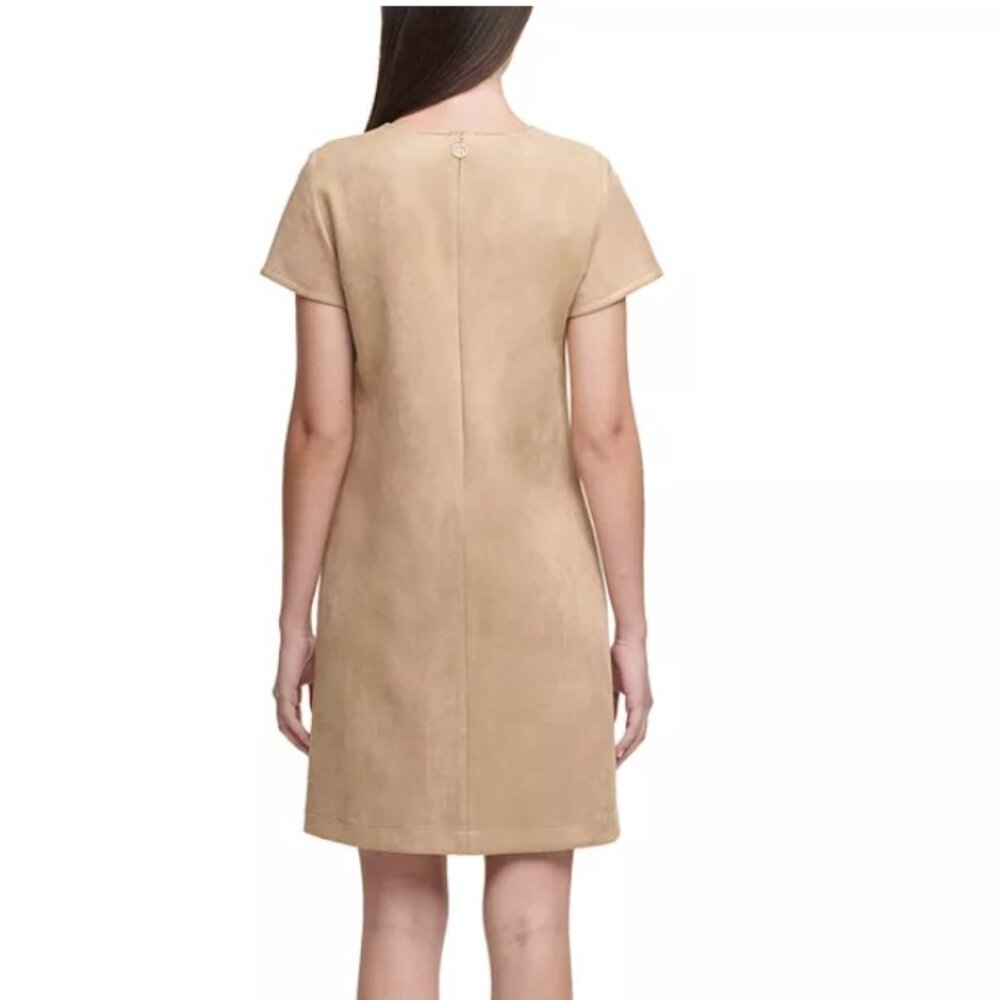 Tommy Hilfiger Dress Womens 6 Tan Lace-Up Scuba Faux-Suede A-Line Back Zip‎ Logo - Picture 7 of 14